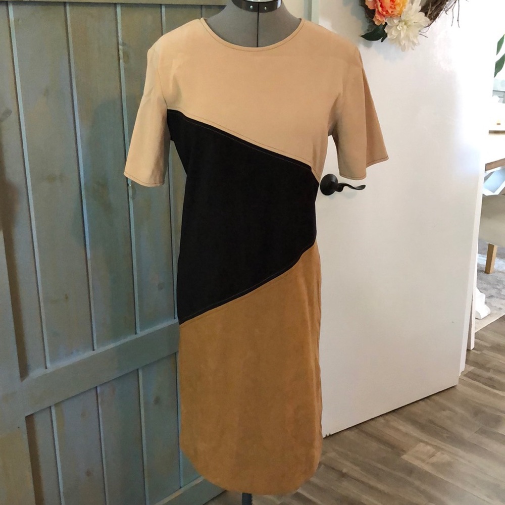 Tan and Black Suede Dress